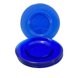 Vintage 4 Glass Cobalt Blue Desert Snack Plates Texturized 8 inches wide